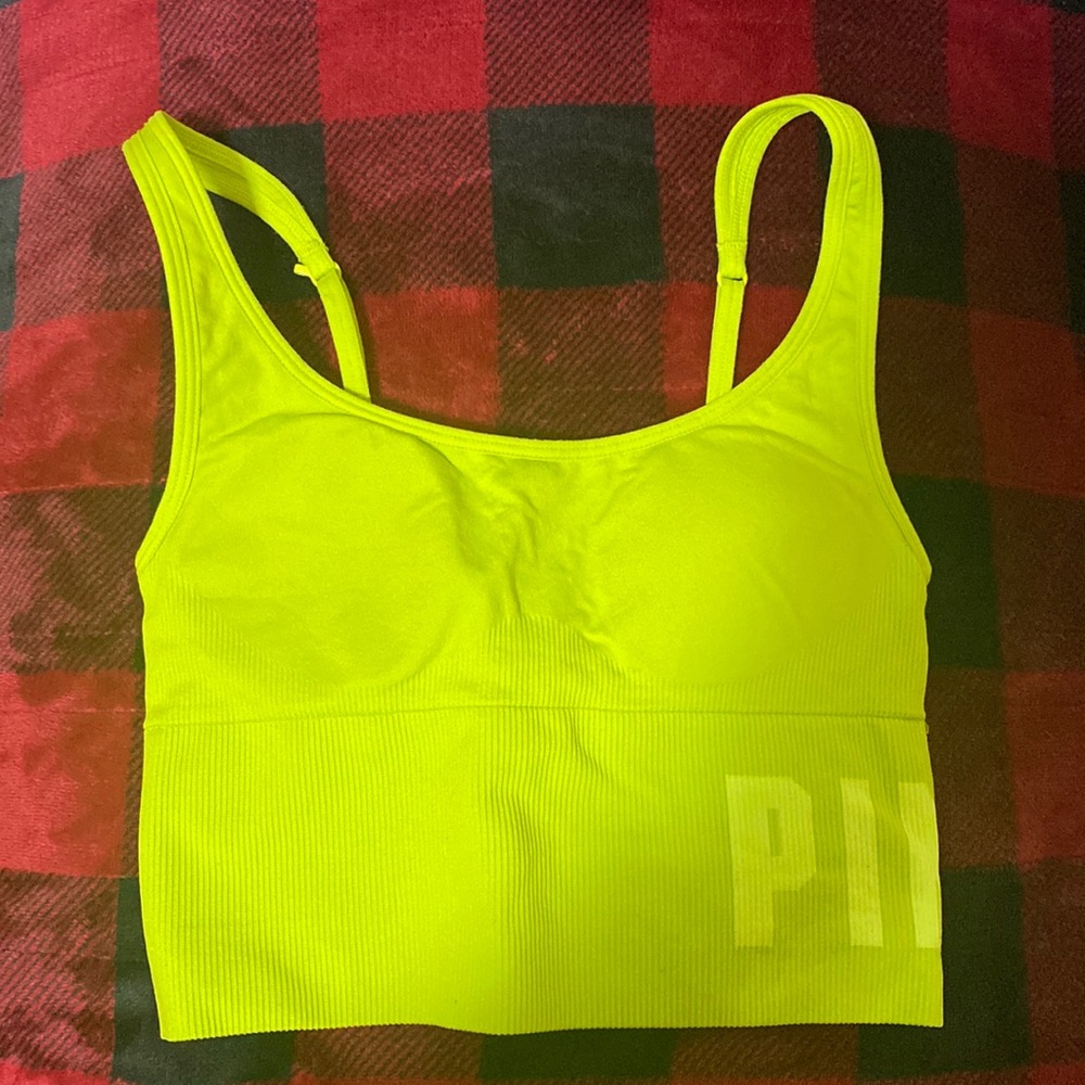 PINK Neon Green Long Line Sports Bra XS